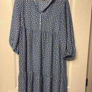 Max Studio Blue Geometric Long Sleeve Dress